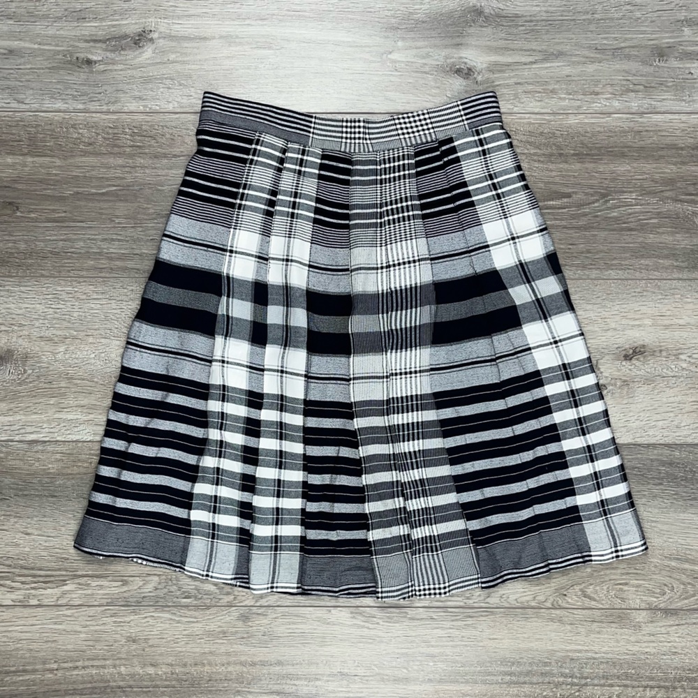 Vintage Plaid Knee Length Skirt Black White Small